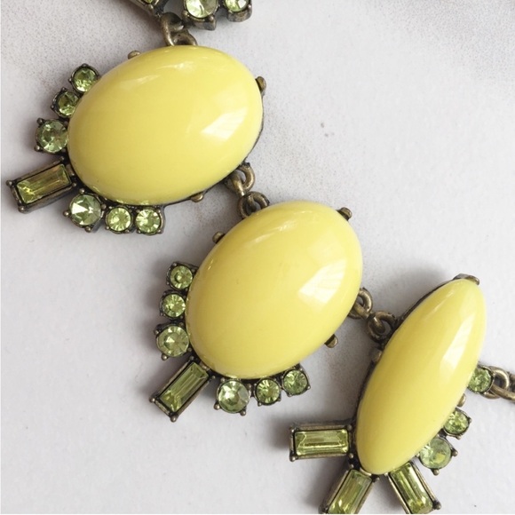J. Crew Lemon Yellow Cabochon and Rhinestone Crystal Gold Statement Necklace - Picture 4 of 16